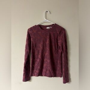 Wilfred Semi Sheer Textured Long Sleeve Top Small Burgundy Minimalist Chic